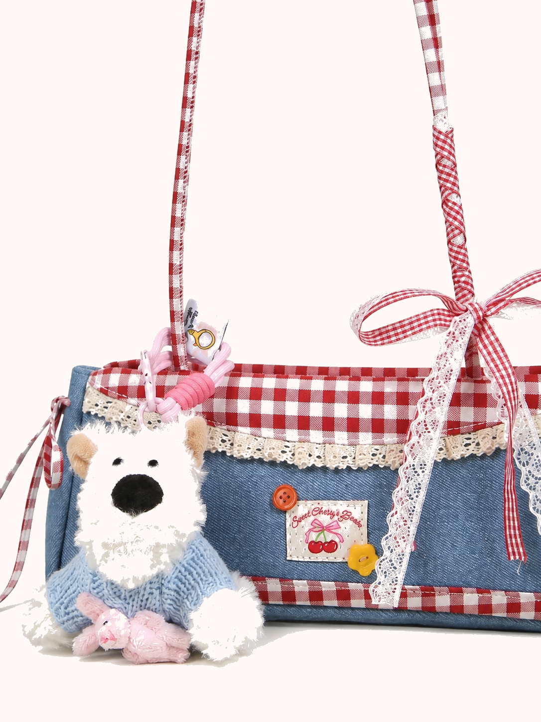 Bonnie Denim Shoulder Bag — bow, lace and charm detail
