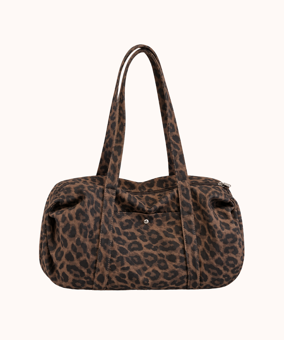Borsa tote in tela leopardata rétro