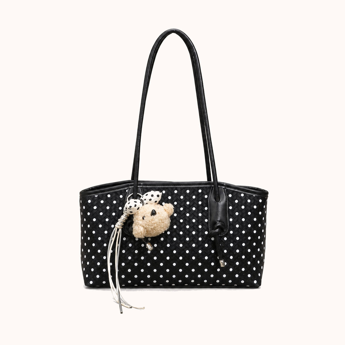 ARIPPULA FEF9F6 | dalmatian-polka-dot-tote | close quality | 120__dalmatian-polka-dot-tote__black__front.webp