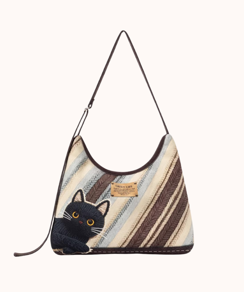 Borsa a spalla con motivo di gatto Mistrielle