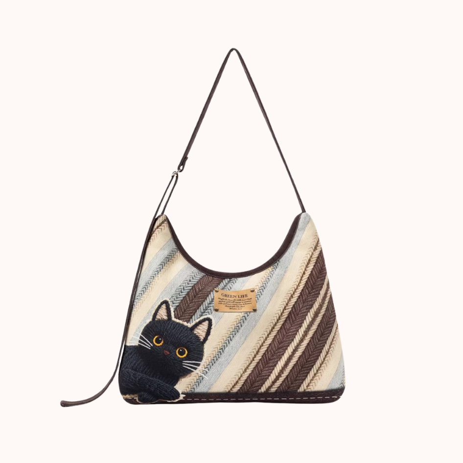 Borsa a spalla con motivo di gatto Mistrielle