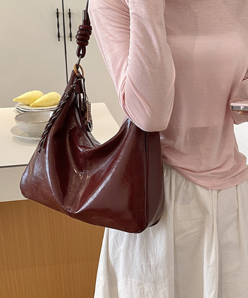 Léonie Glossy Hobo Bag