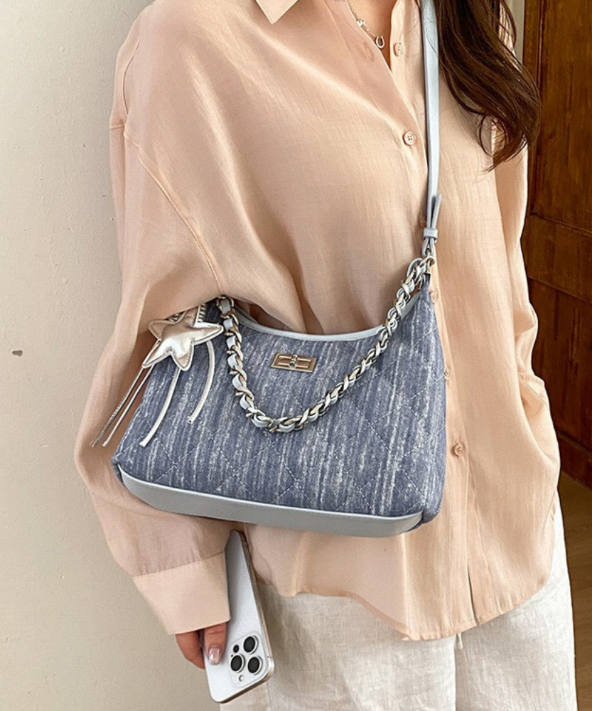 Bleuressa Quilted Denim-Look Shoulder Bag