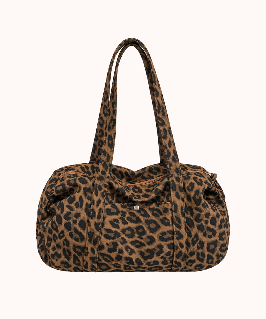 Borsa tote in tela leopardata rétro