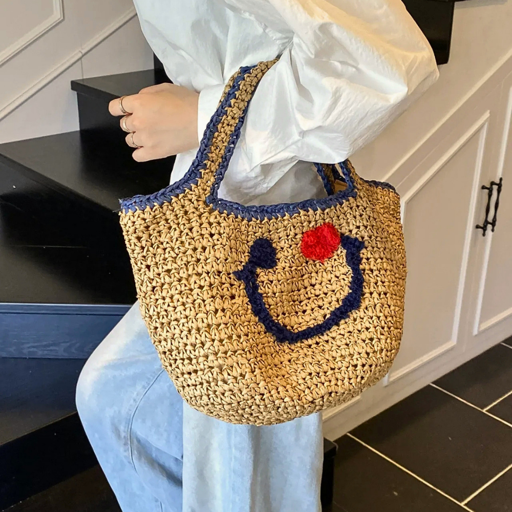 Réverie Face Motif Woven Tote Bag