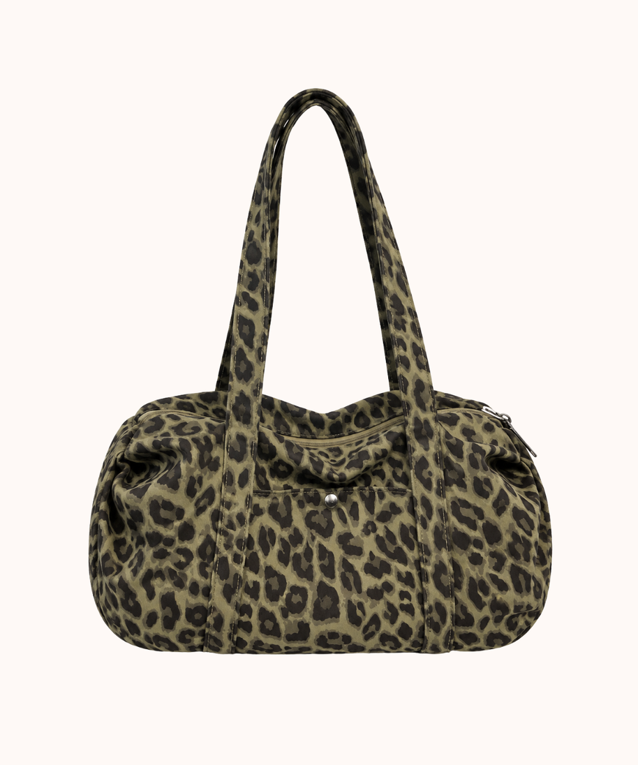 Borsa tote in tela leopardata rétro