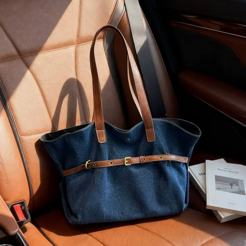 Azzira Belted Denim Tote Bag