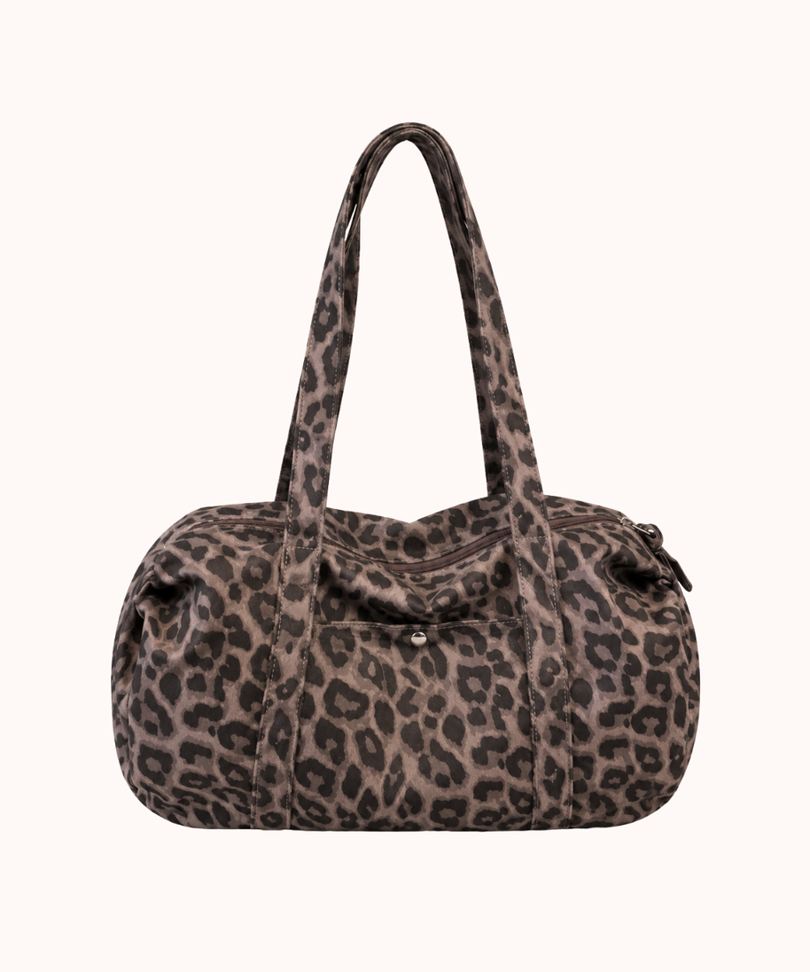 Borsa tote in tela leopardata rétro