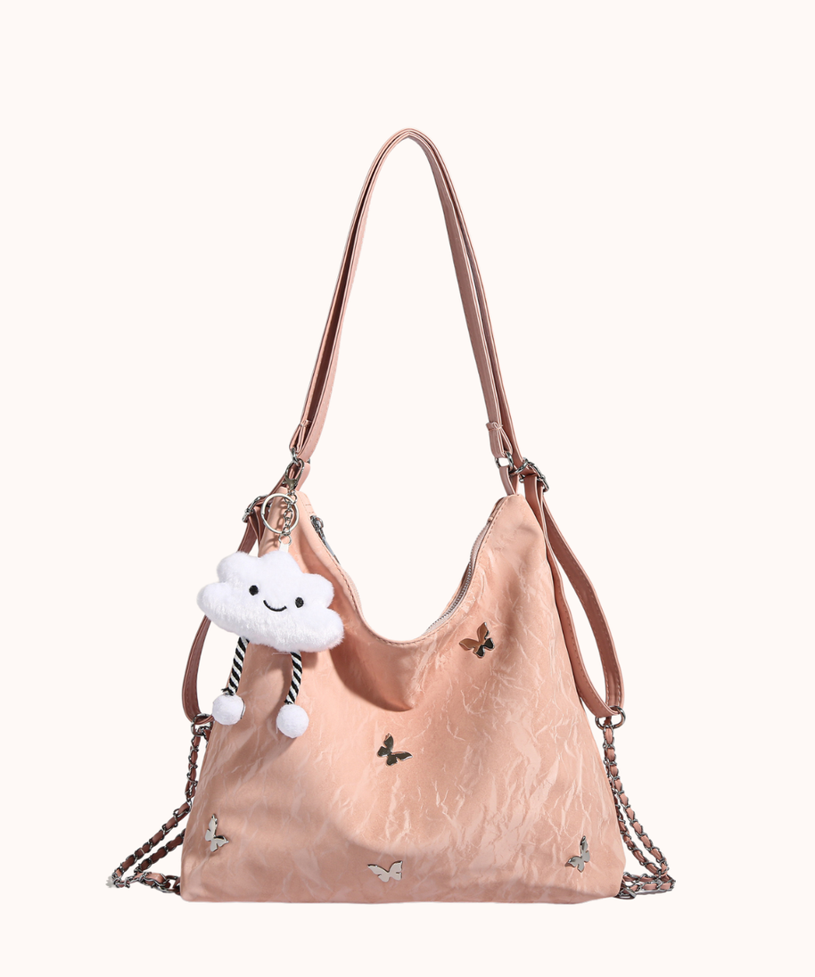 Schultertasche mit Nieten in Nebelblau