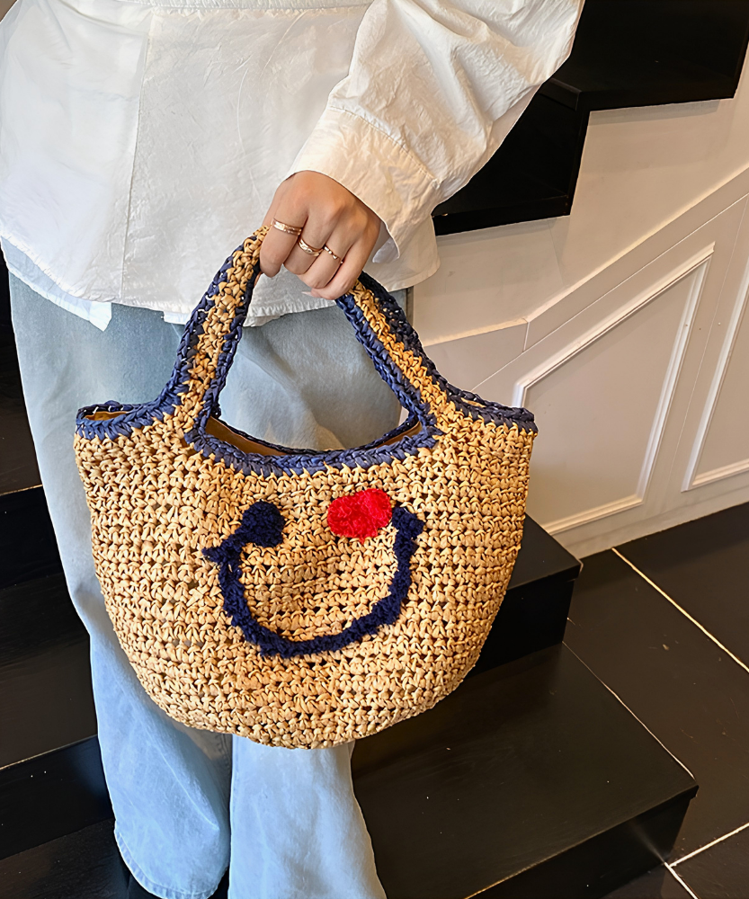 Réverie Face Motif Woven Tote Bag