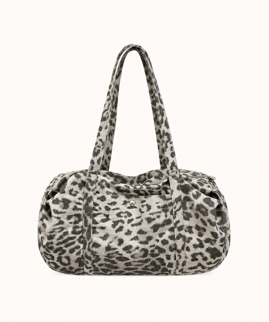 Borsa tote in tela leopardata rétro