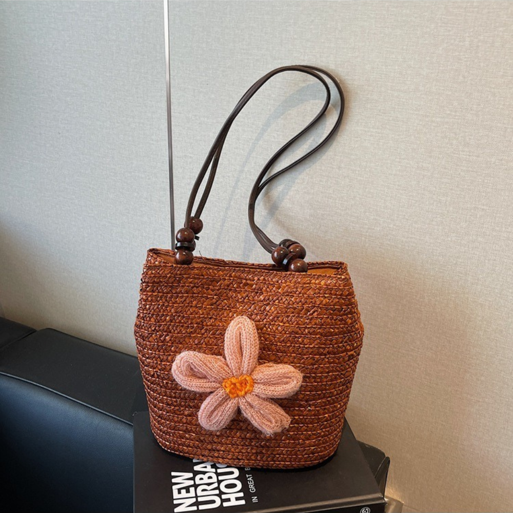 Fleurwave Woven Straw Shoulder Bag