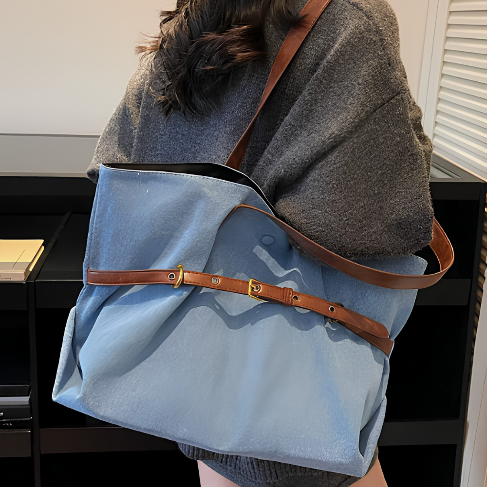 Azzira Belted Denim Tote Bag