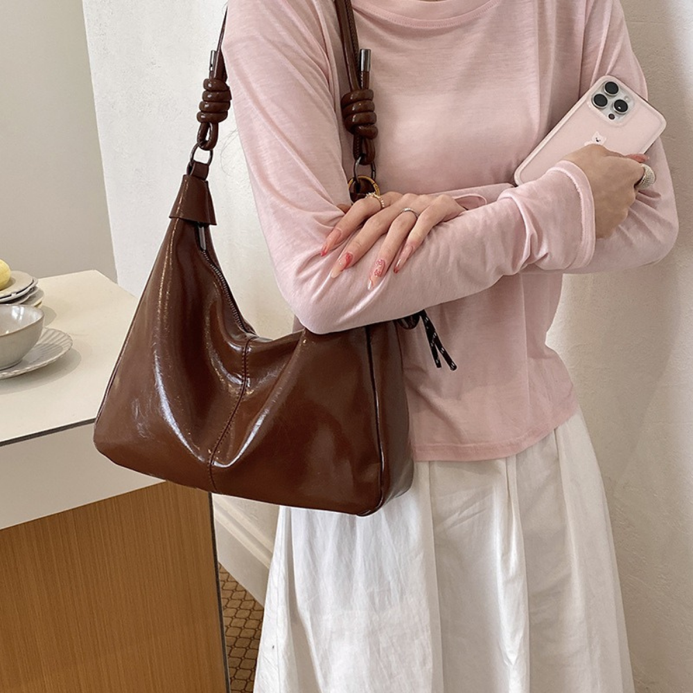Léonie Glossy Hobo Bag