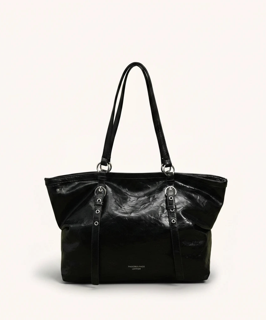 Chestnut Tote — Patent | Remove the bg with text of the products and replace the bg with image reference i give and keep the showdow of the products