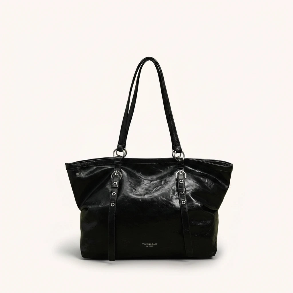 Chestnut Tote — Patent | Remove the bg with text of the products and replace the bg with image reference i give and keep the showdow of the products