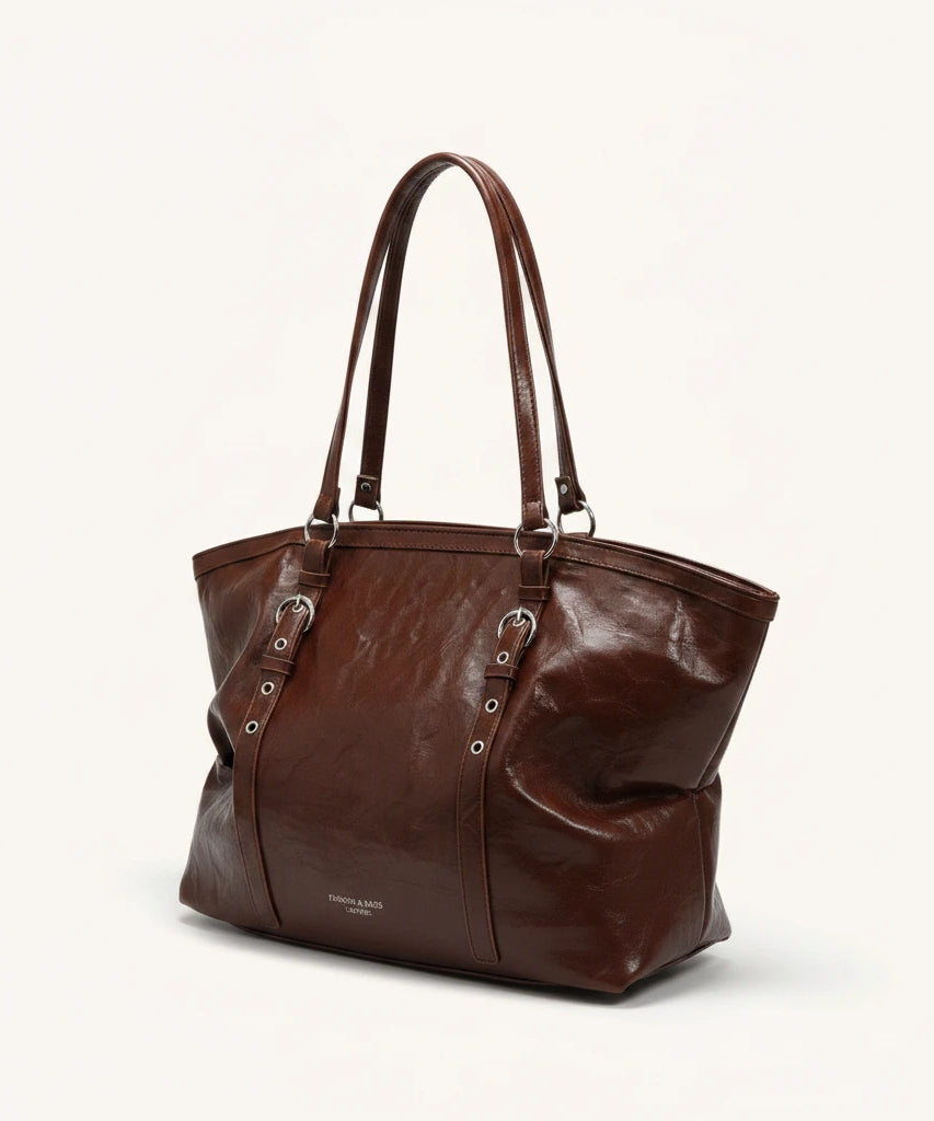 Chestnut Tote — Patent | Remove the bg with text of the products and replace the bg with image reference i give and keep the showdow of the products