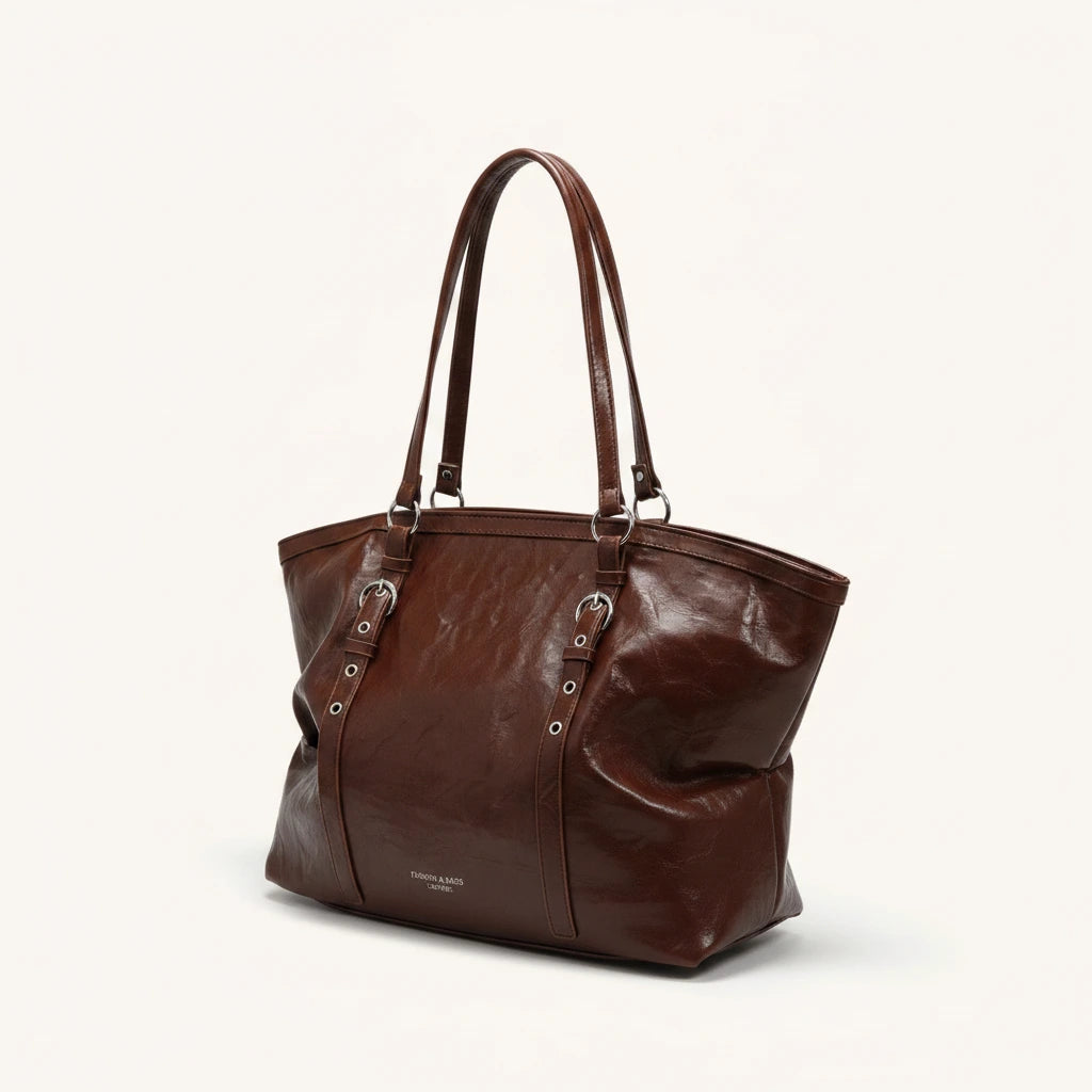 Chestnut Tote — Patent | Remove the bg with text of the products and replace the bg with image reference i give and keep the showdow of the products