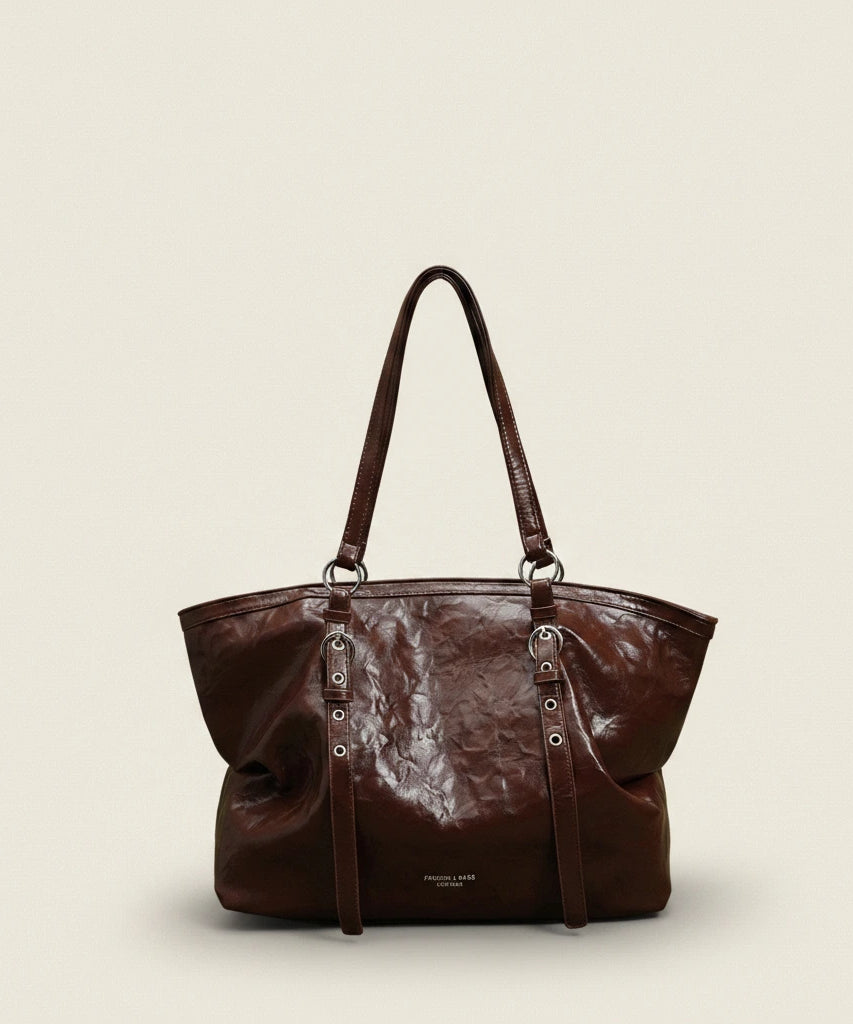 Chestnut Tote — Patent | Remove the bg with text of the products and replace the bg with image reference i give and keep the showdow of the products