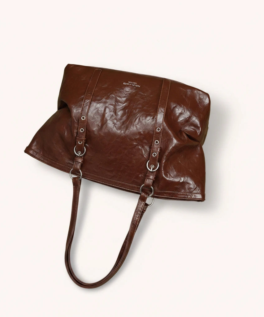 Chestnut Tote — Patent | Remove the bg with text of the products and replace the bg with image reference i give and keep the showdow of the products