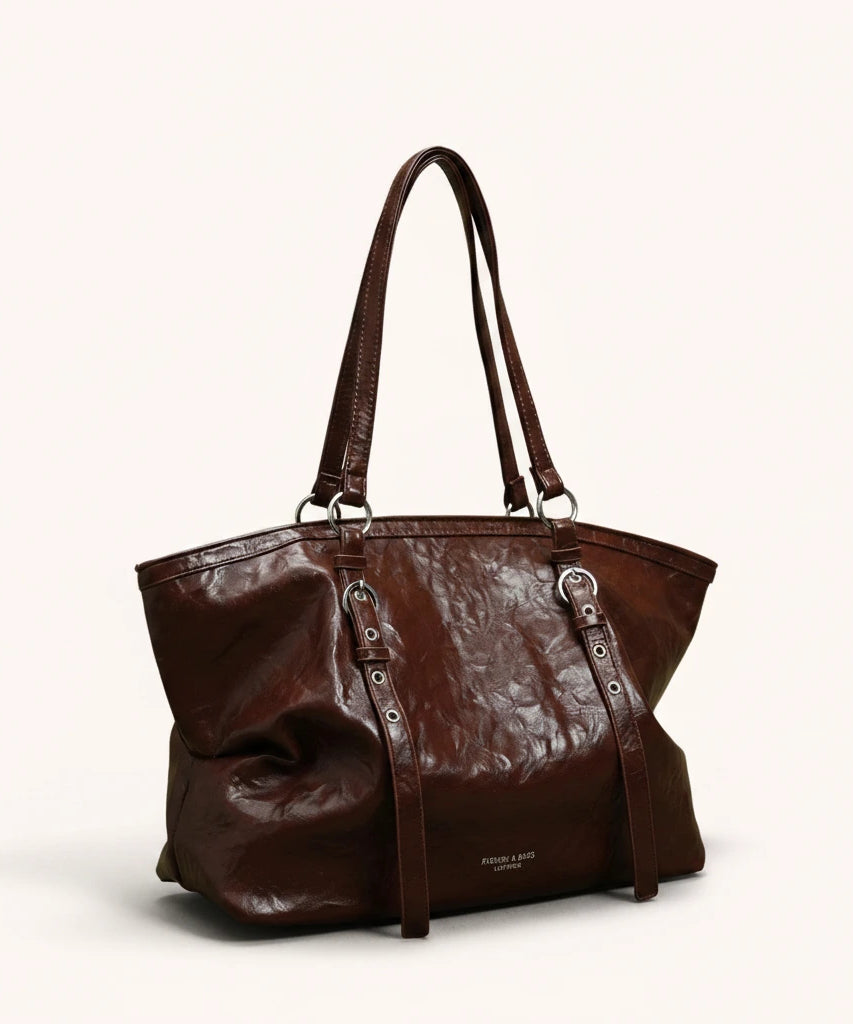 Chestnut Tote — Patent | Remove the bg with text of the products and replace the bg with image reference i give and keep the showdow of the products