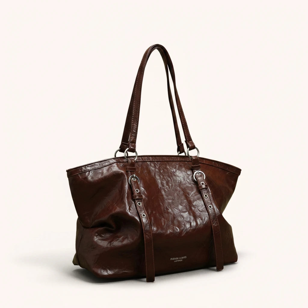 Chestnut Tote — Patent | Remove the bg with text of the products and replace the bg with image reference i give and keep the showdow of the products