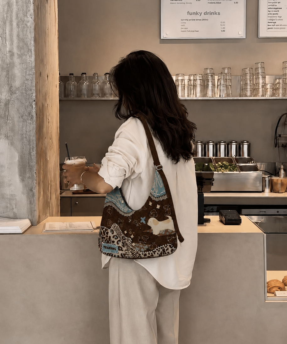 Caramel Puppy Canvas Crossbody Bag