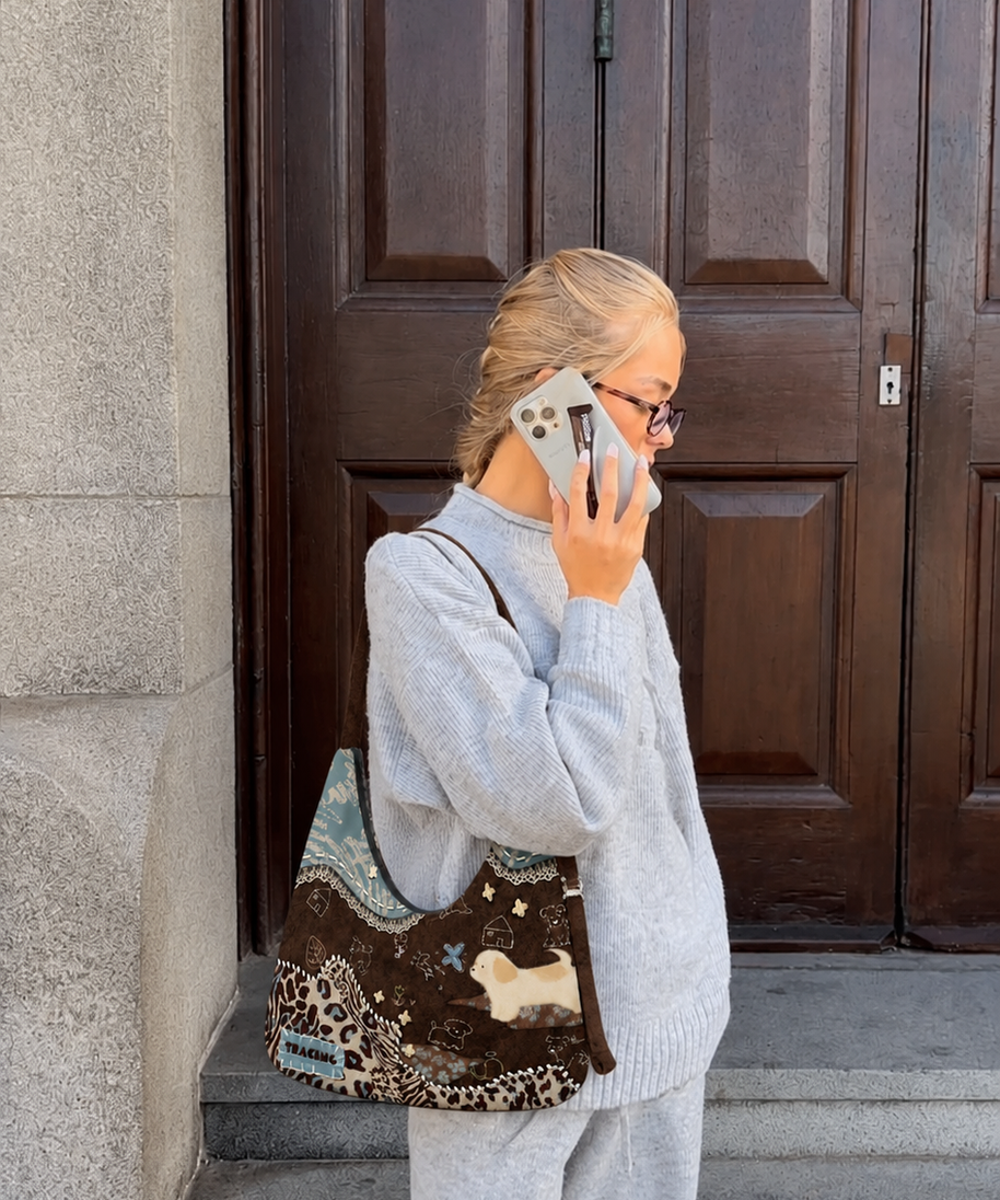 Caramel Puppy Canvas Crossbody Bag