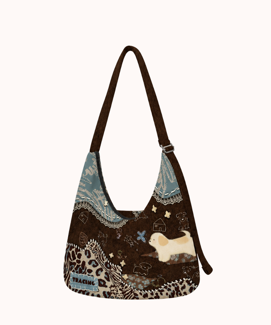 Caramel Puppy Canvas Crossbody Bag