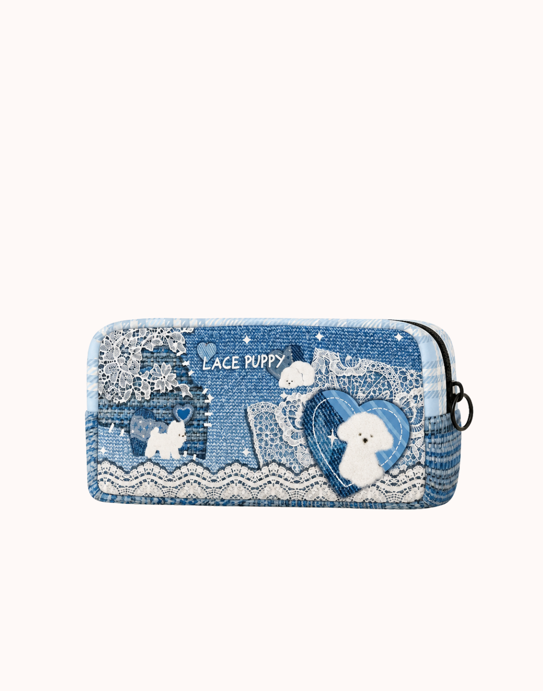 Flaches Canvas-Federmäppchen „Lace Puppy“