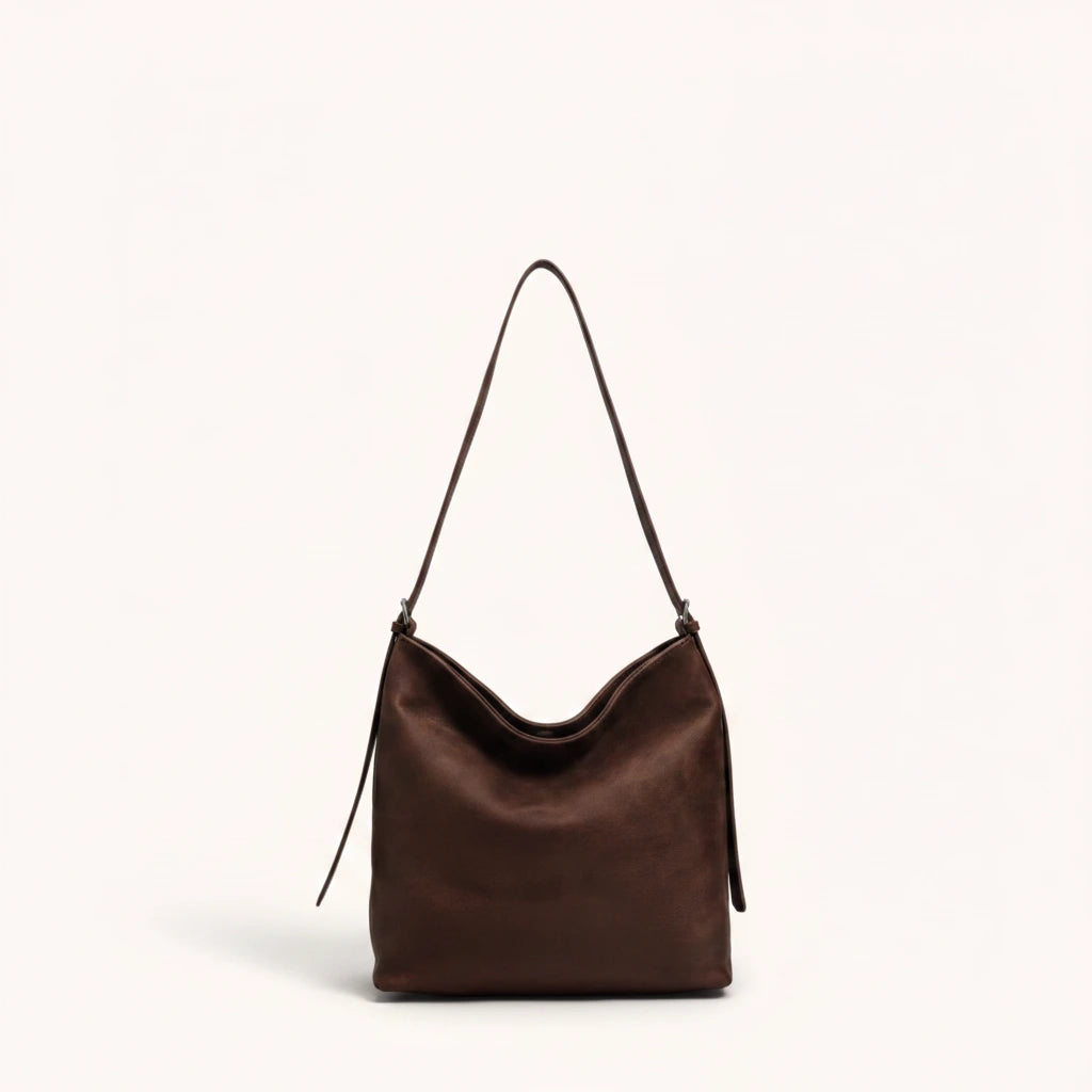 Hazel Shoulder Tote — Brushed Suede | Remove the bg with text of the products and replace the bg with image reference i give and keep the showdow of the products