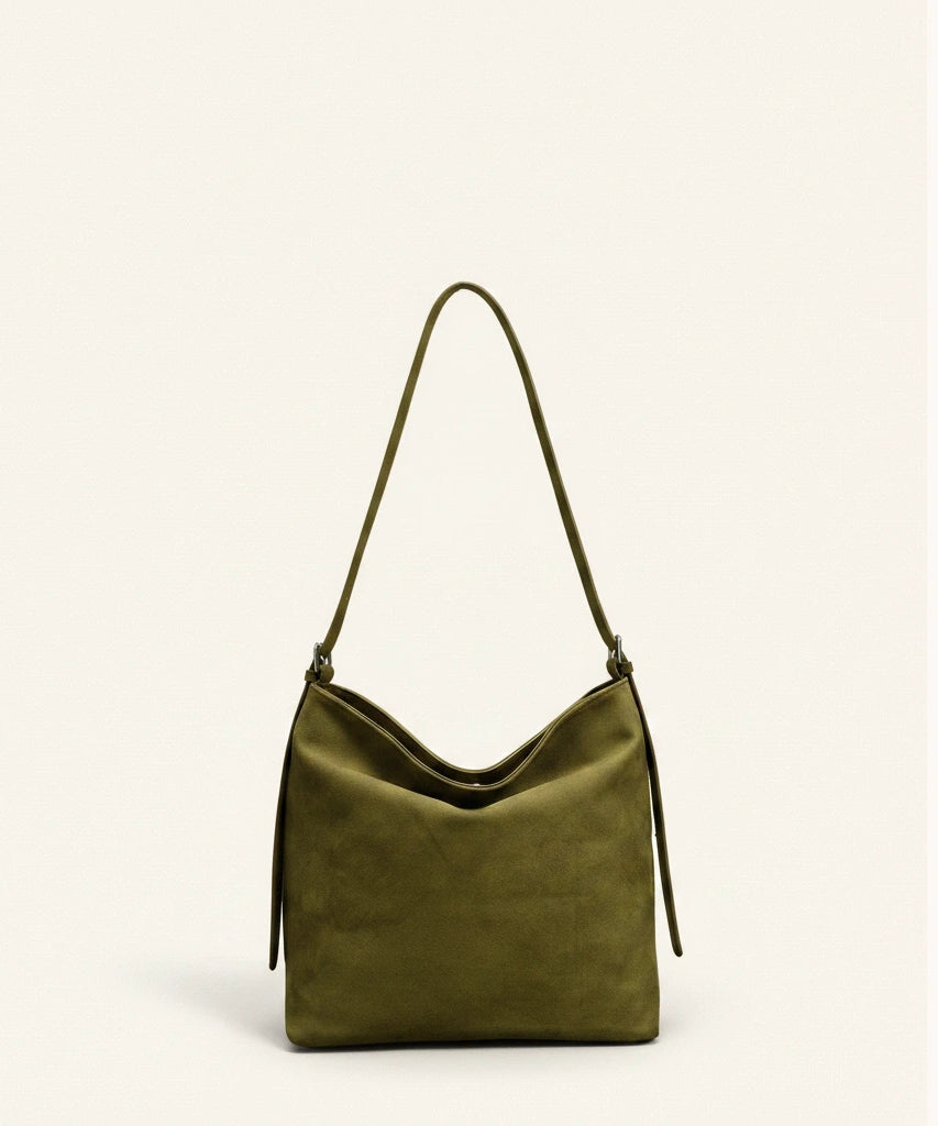 Hazel Shoulder Tote — Brushed Suede | Remove the bg with text of the products and replace the bg with image reference i give and keep the showdow of the products