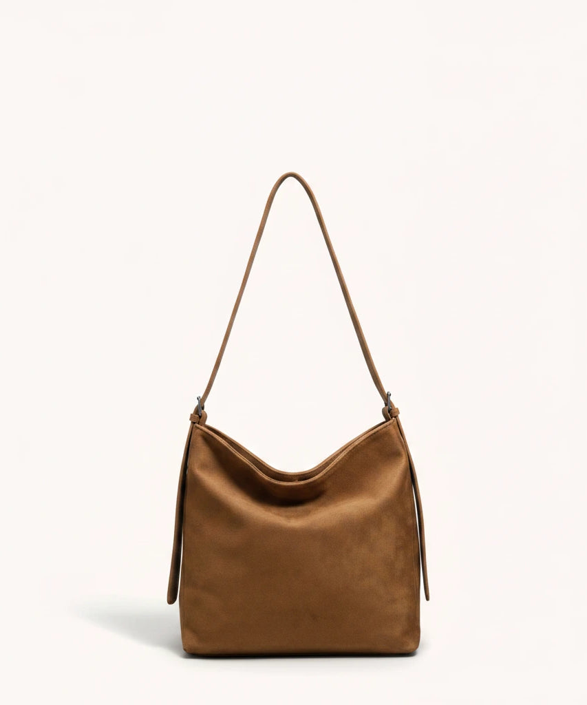 Hazel Shoulder Tote — Brushed Suede | Remove the bg with text of the products and replace the bg with image reference i give and keep the showdow of the products