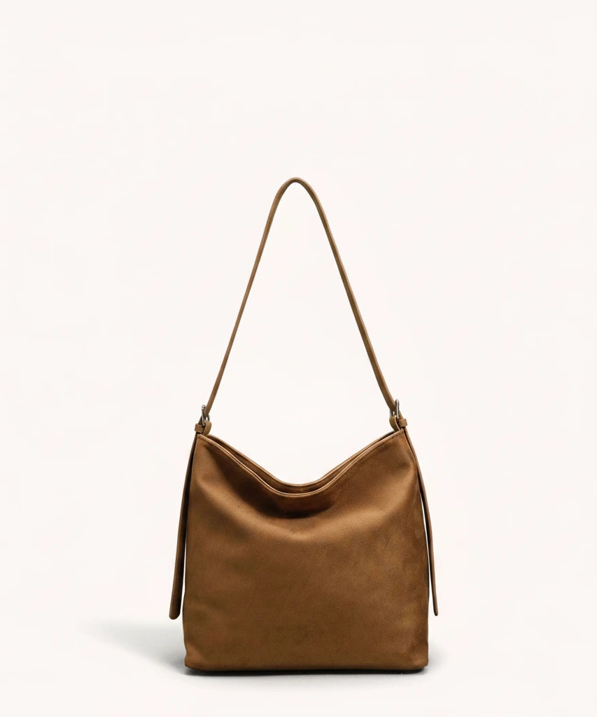 Hazel Shoulder Tote — Brushed Suede | Remove the bg with text of the products and replace the bg with image reference i give and keep the showdow of the products