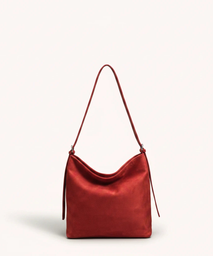 Hazel Shoulder Tote — Brushed Suede | Remove the bg with text of the products and replace the bg with image reference i give and keep the showdow of the products