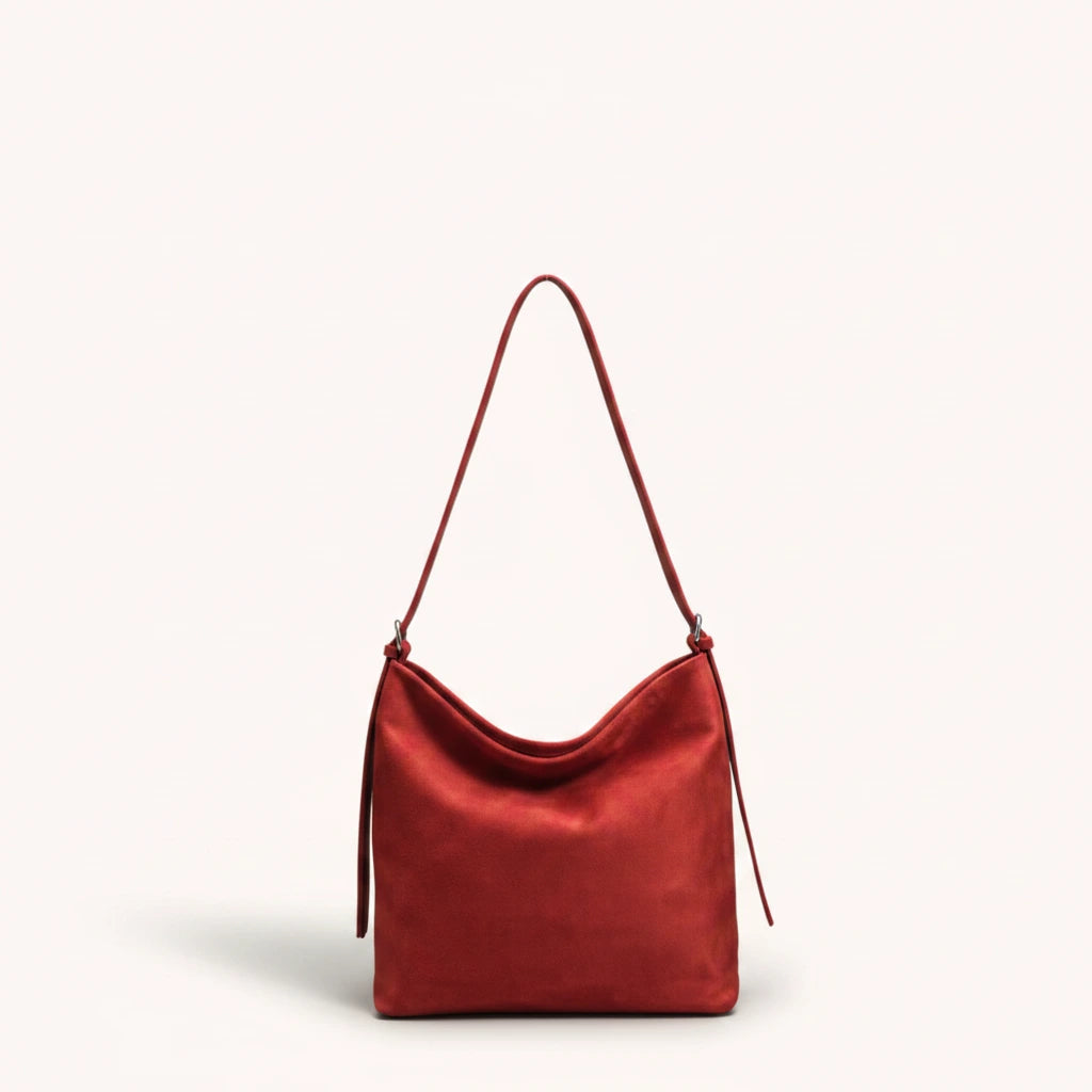 Hazel Shoulder Tote — Brushed Suede | Remove the bg with text of the products and replace the bg with image reference i give and keep the showdow of the products