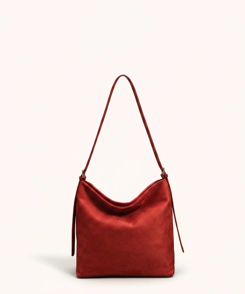 Hazel Shoulder Tote — Brushed Suede | Remove the bg with text of the products and replace the bg with image reference i give and keep the showdow of the products