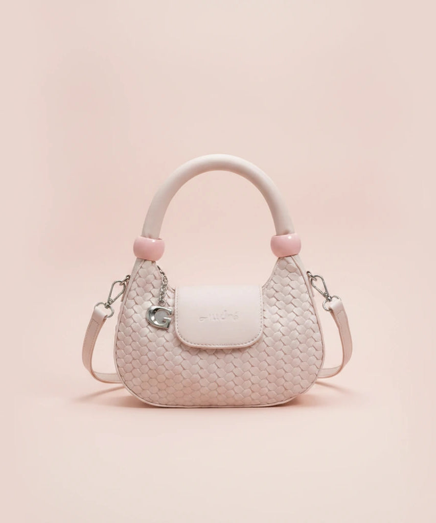Lattice Top-Handle Bag — Woven | Remove the bg with text of the products and replace the bg with image reference i give and keep the showdow of the products