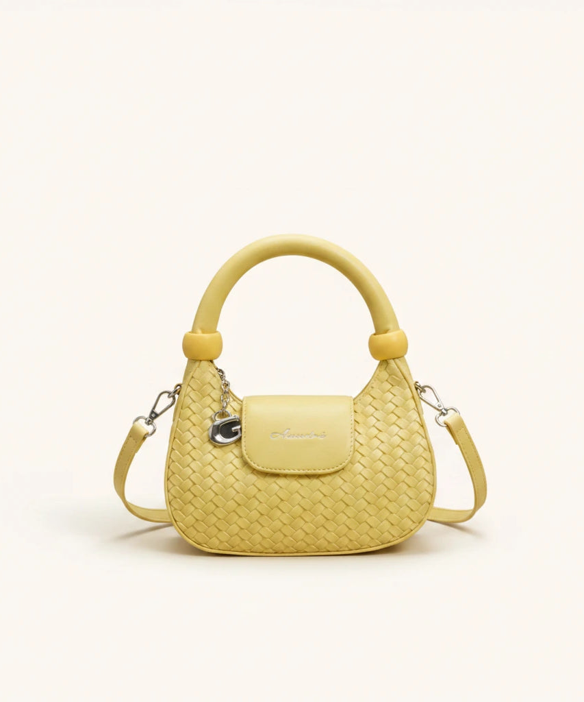 Lattice Top-Handle Bag — Woven | Remove the bg with text of the products and replace the bg with image reference i give and keep the showdow of the products