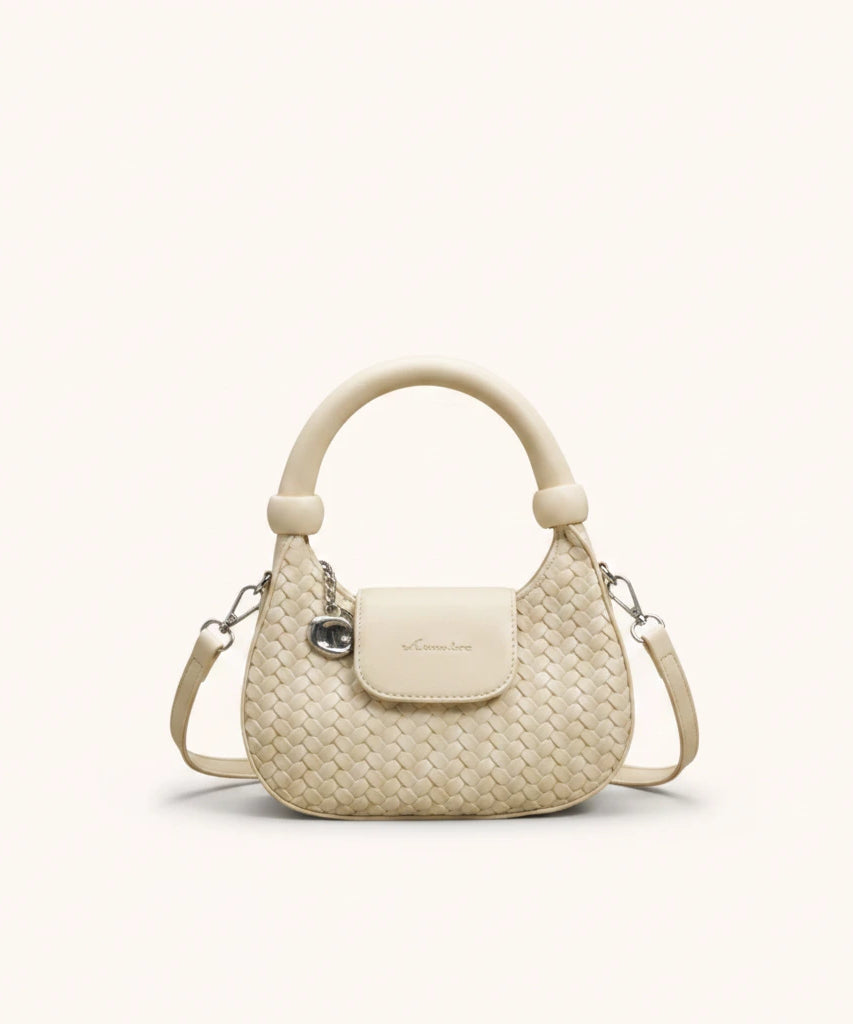 Lattice Top-Handle Bag — Woven | Remove the bg with text of the products and replace the bg with image reference i give and keep the showdow of the products