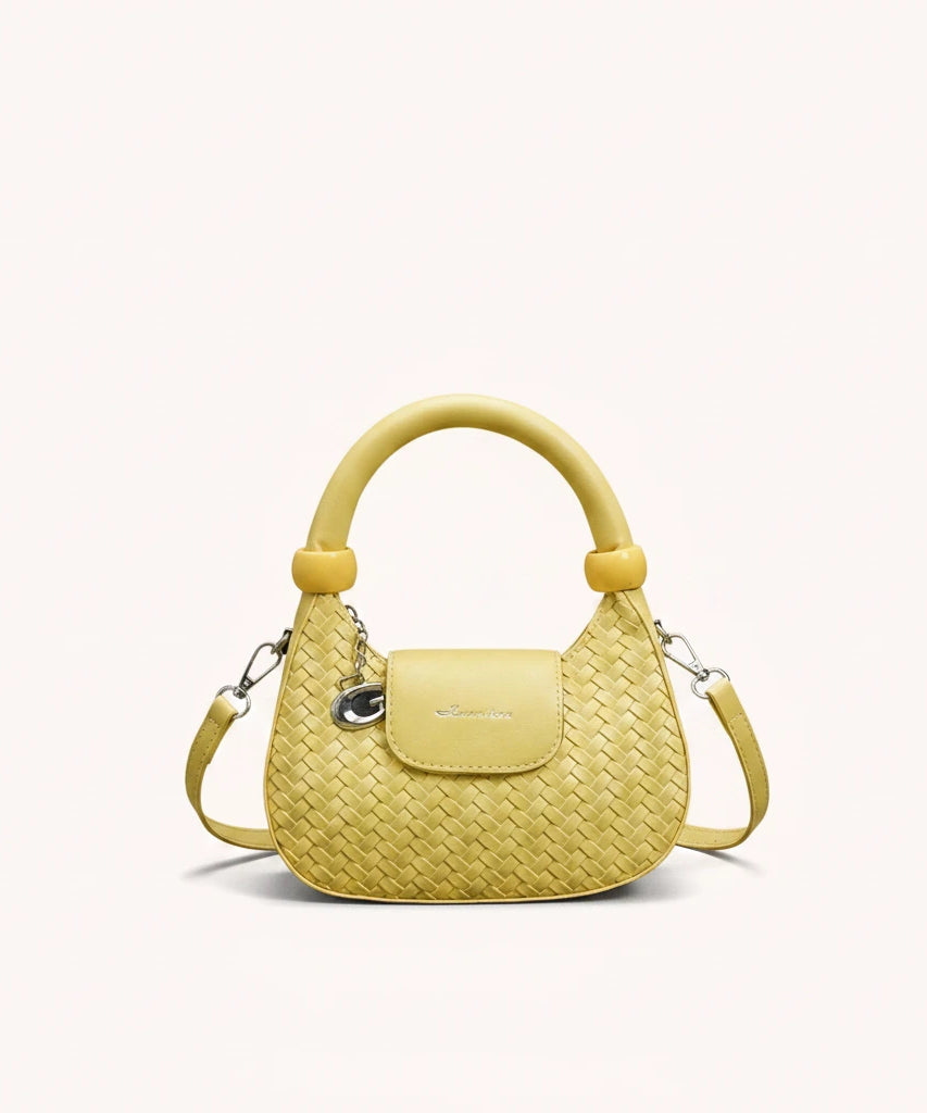 Lattice Top-Handle Bag — Woven | Remove the bg with text of the products and replace the bg with image reference i give and keep the showdow of the products