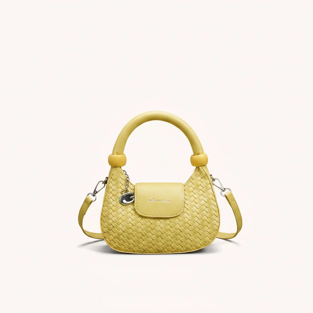 Lattice Top-Handle Bag — Woven | Remove the bg with text of the products and replace the bg with image reference i give and keep the showdow of the products