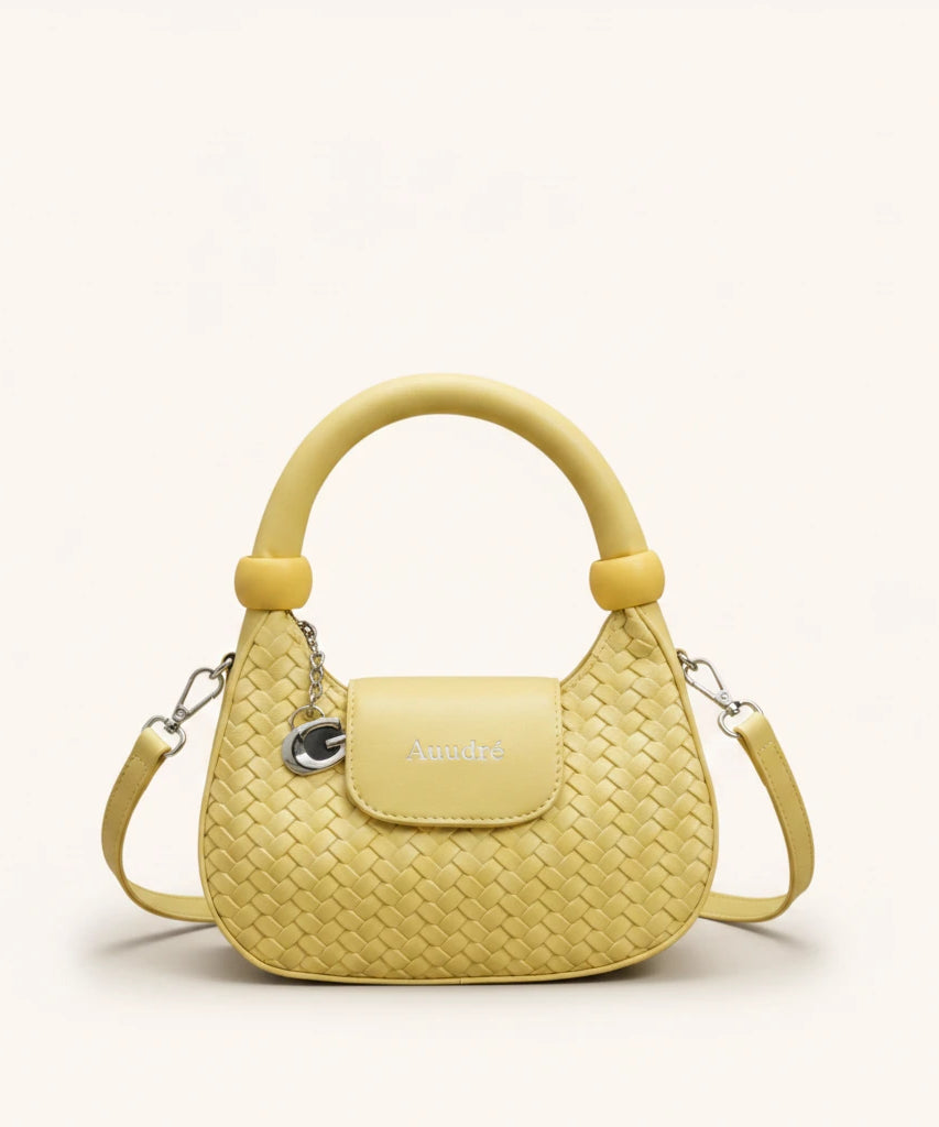 Lattice Top-Handle Bag — Woven | Remove the bg with text of the products and replace the bg with image reference i give and keep the showdow of the products