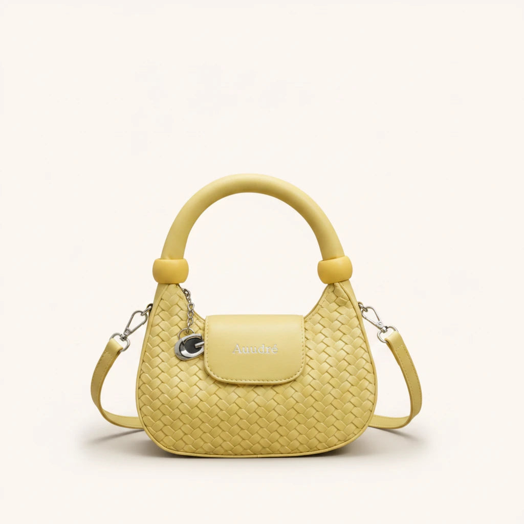 Lattice Top-Handle Bag — Woven | Remove the bg with text of the products and replace the bg with image reference i give and keep the showdow of the products