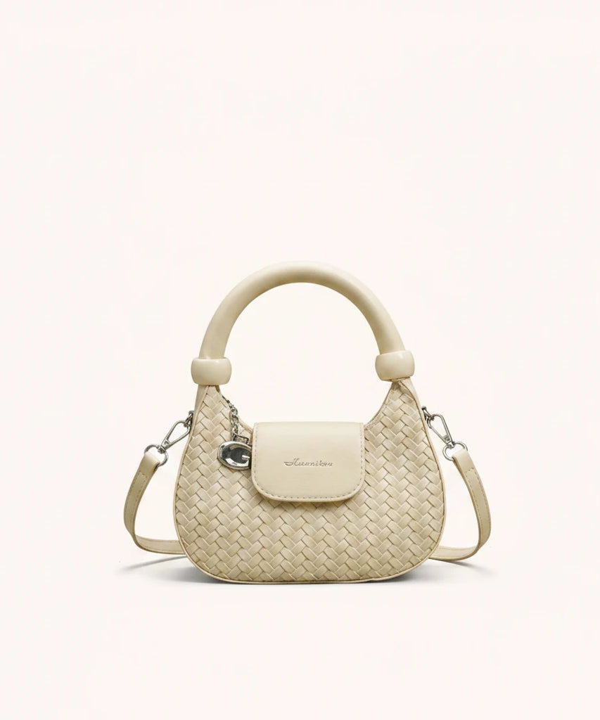 Lattice Top-Handle Bag — Woven | Remove the bg with text of the products and replace the bg with image reference i give and keep the showdow of the products