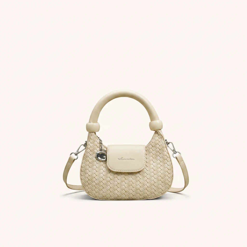 Lattice Top-Handle Bag — Woven | Remove the bg with text of the products and replace the bg with image reference i give and keep the showdow of the products
