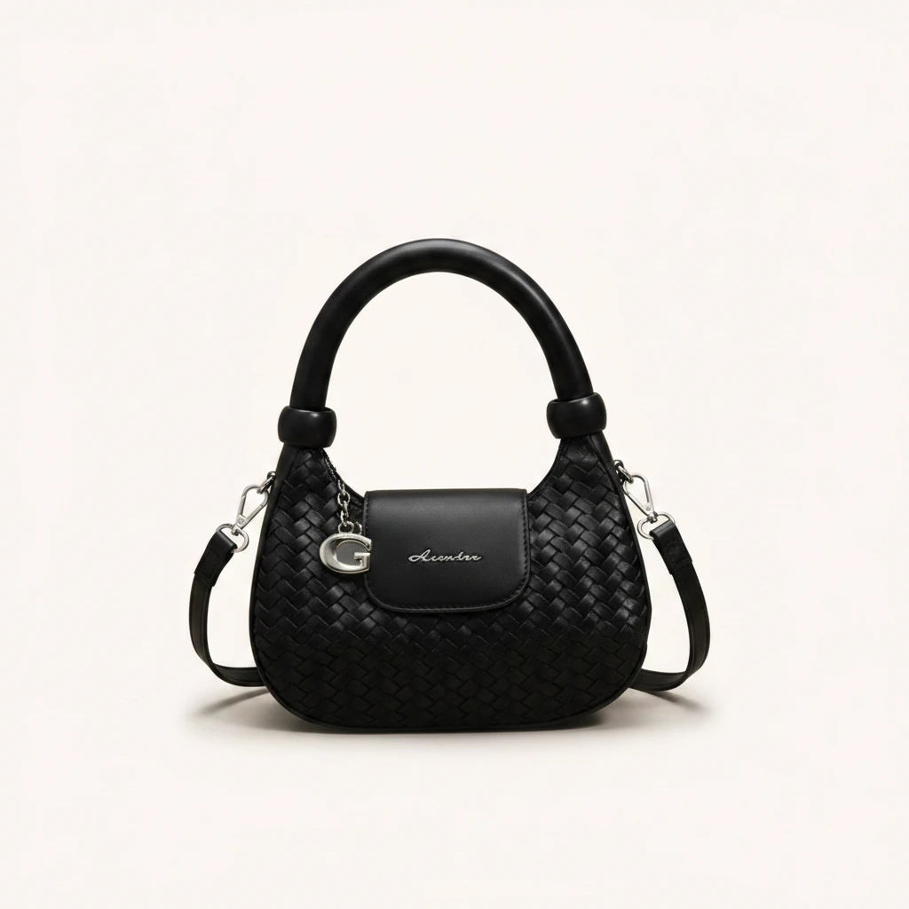 Lattice Top-Handle Bag — Woven | Remove the bg with text of the products and replace the bg with image reference i give and keep the showdow of the products