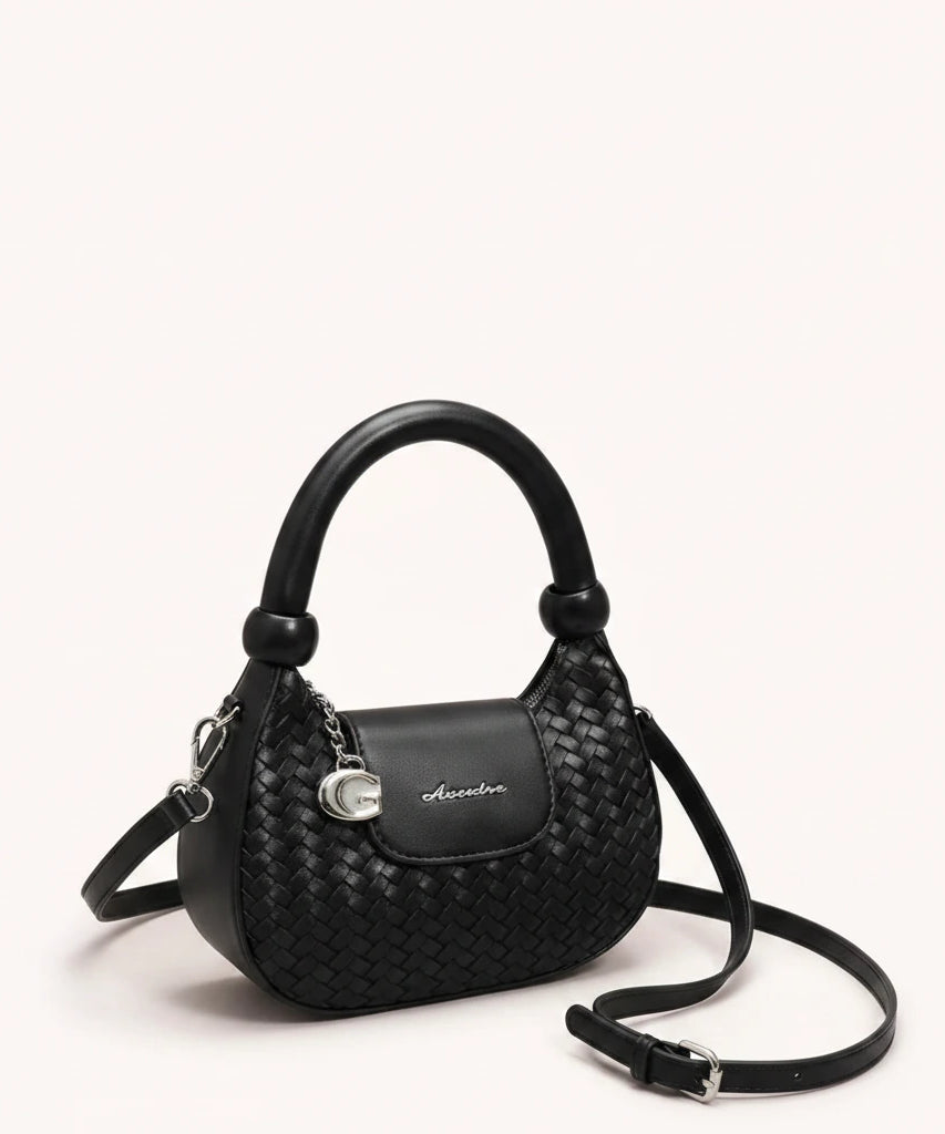 Lattice Top-Handle Bag — Woven | Remove the bg with text of the products and replace the bg with image reference i give and keep the showdow of the products