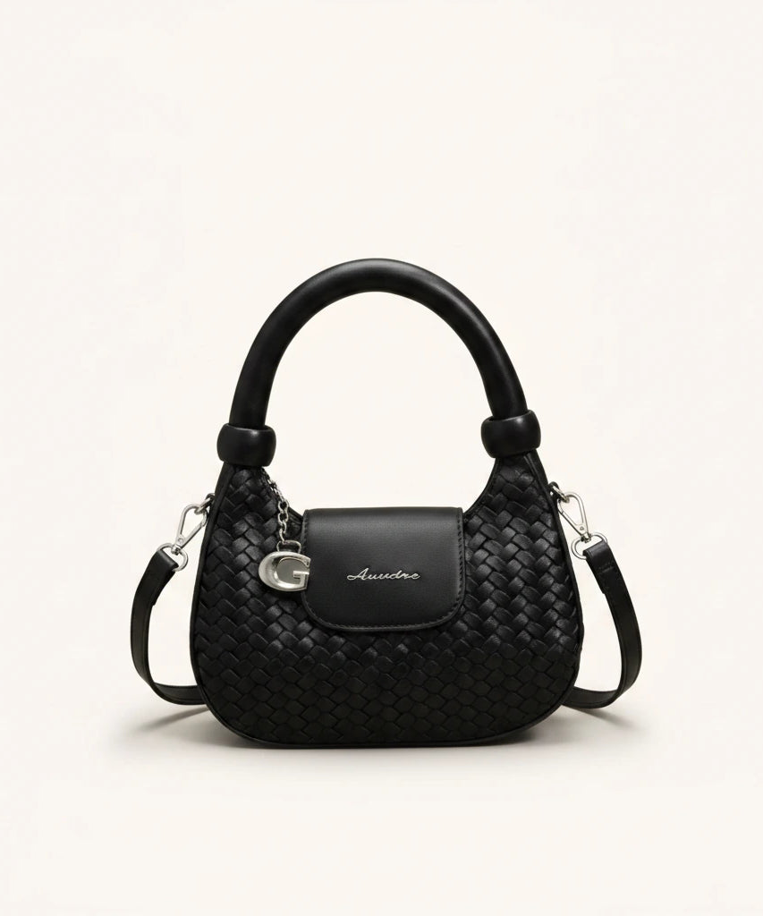 Lattice Top-Handle Bag — Woven | Remove the bg with text of the products and replace the bg with image reference i give and keep the showdow of the products