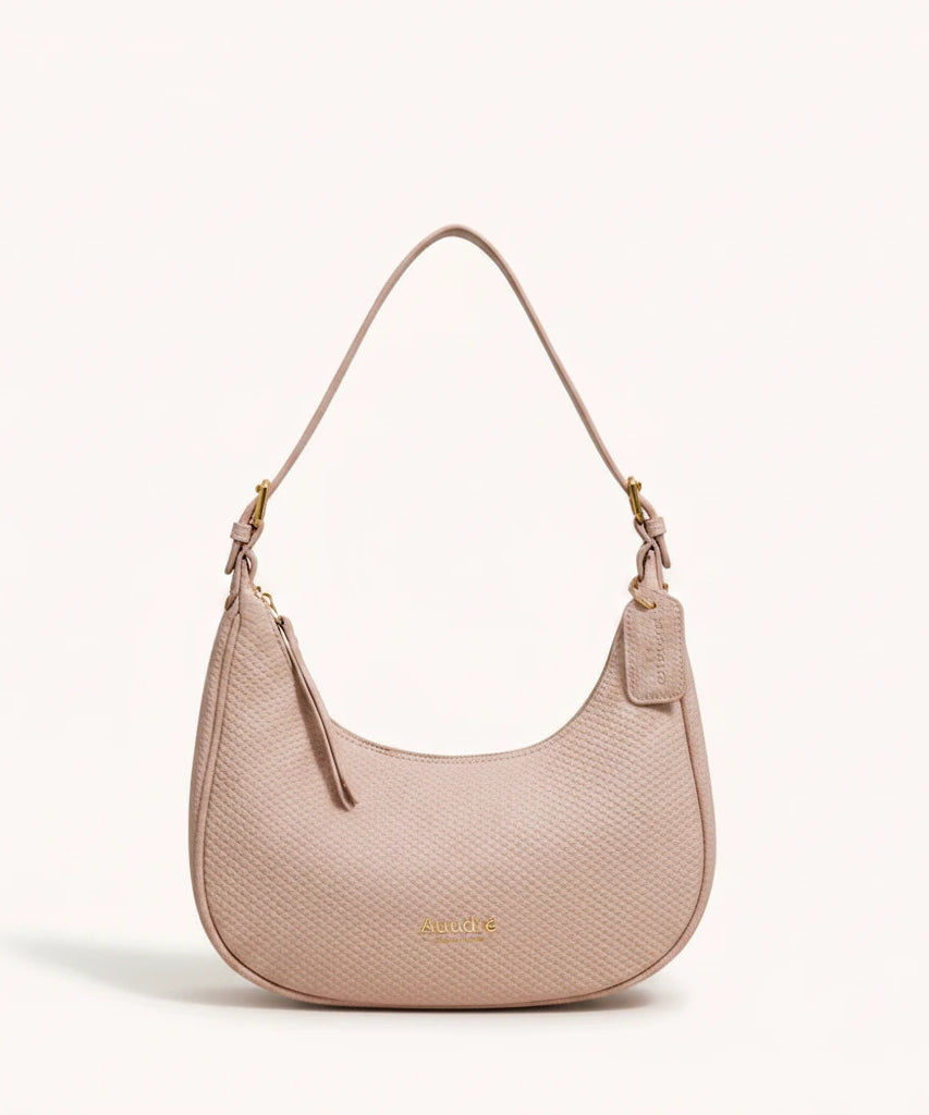 Moon Shoulder Bag — Pebbled | Remove the bg with text of the products and replace the bg with image reference i give and keep the showdow of the products